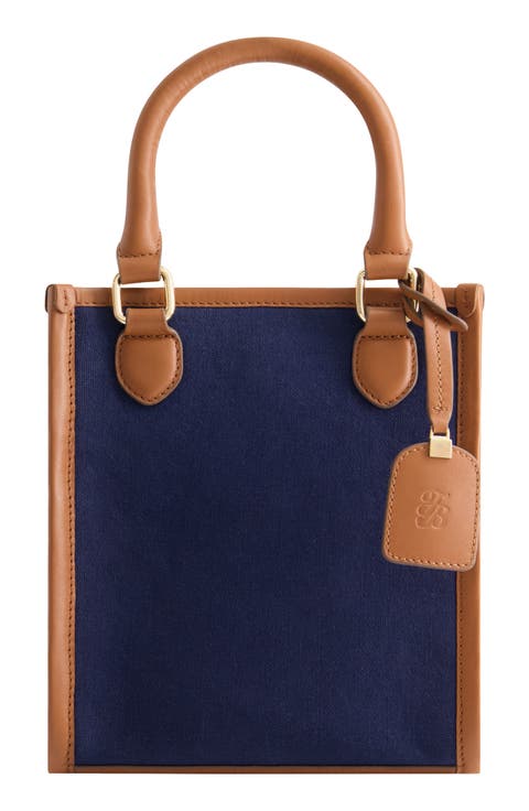 Canvas & Leather Trim North/South Tote Bag