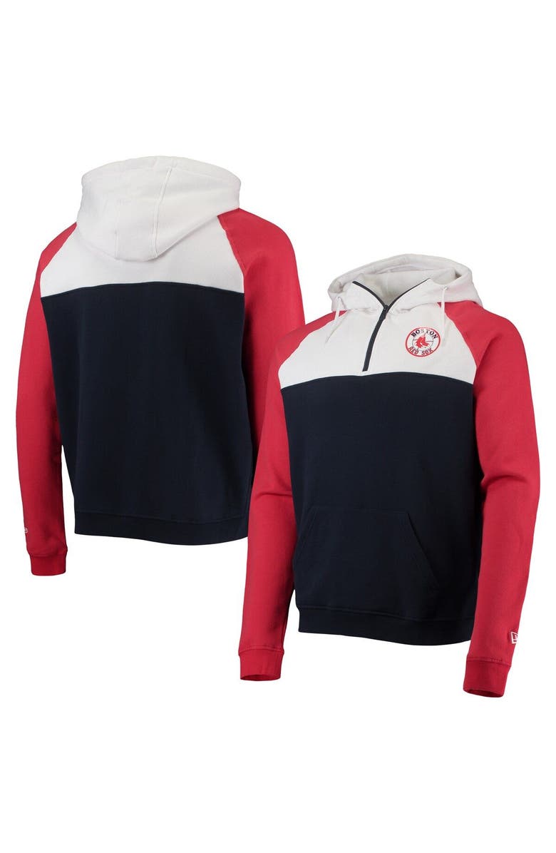 New Era Men's New Era Navy/White Boston Red Sox Cooperstown Collection Quarter-Zip Hoodie Jacket, Main, color, 