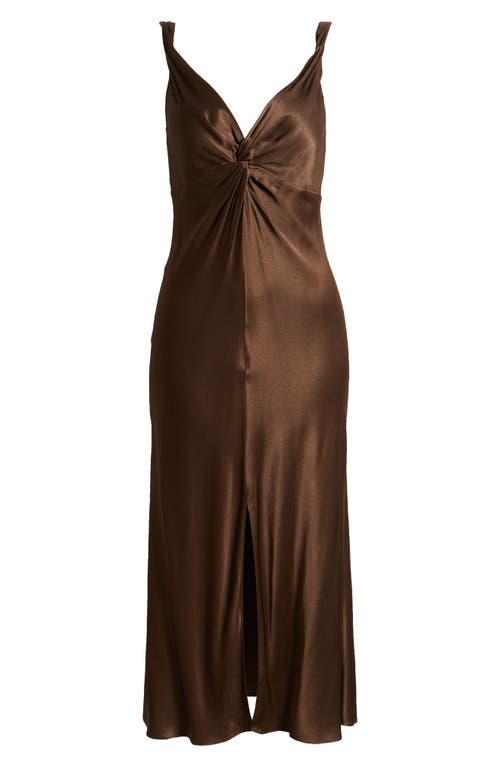 Rails Viviana Knot Front Satin Midi Dress In Dark Moss