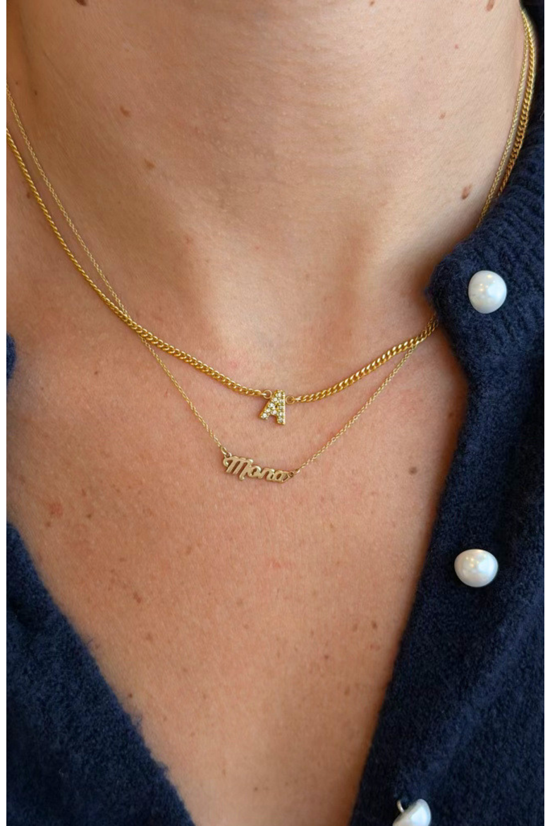 Pavé Initial 14k Gold Filled Necklace, Alternate, color, Gold M