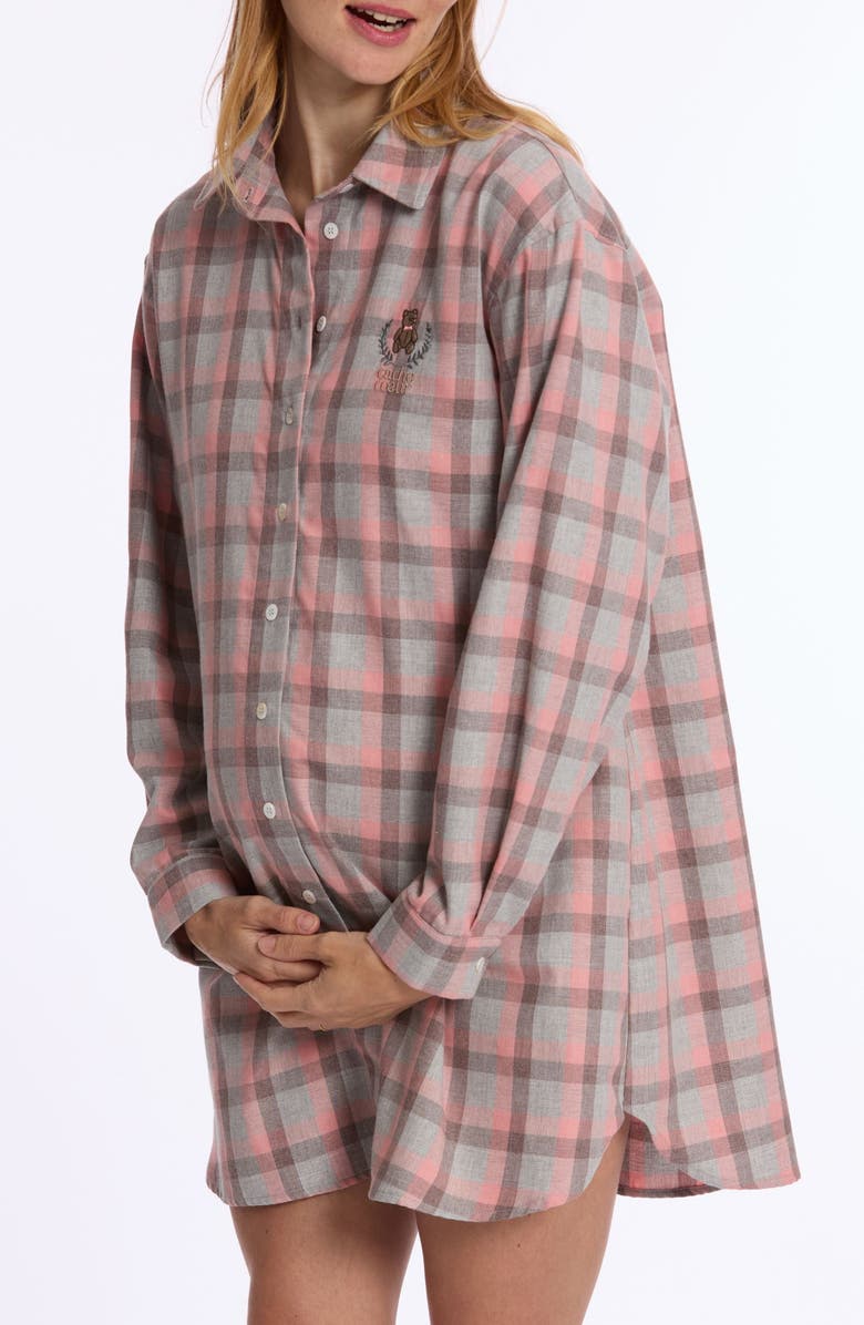 Cache Coeur Teddy Plaid Maternity Sleep Shirt, Main, color, 