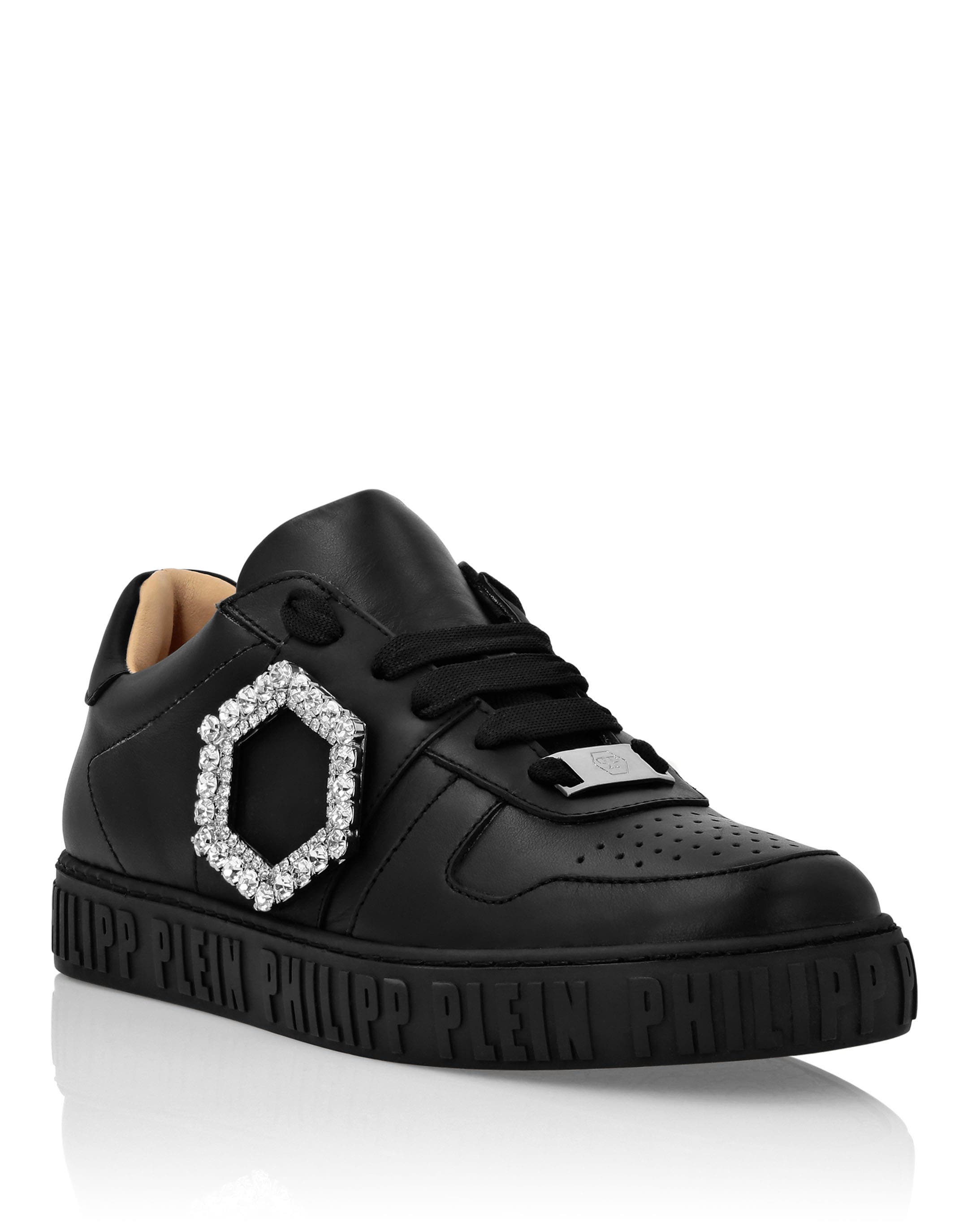Leather Lo-Top Sneakers Women, Main, color, black/black