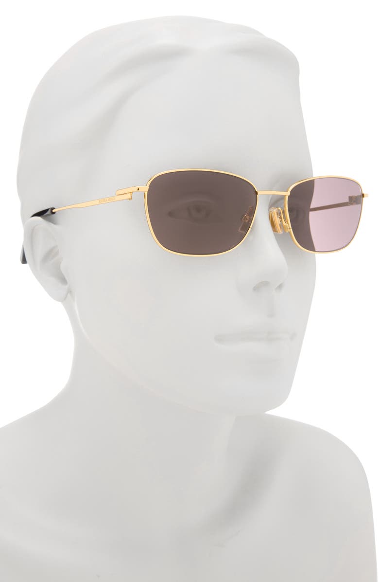 Bottega Veneta 56mm Rectangular Sunglasses, Alternate, color, Gold Gold Grey