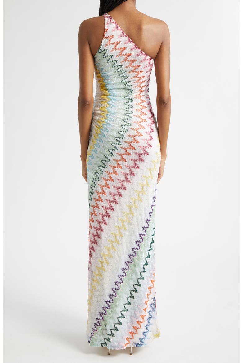 Metallic Zigzag Raschel Knit One-Shoulder Dress, Alternate, color, MULTICOLOR ON WHITE BASE
