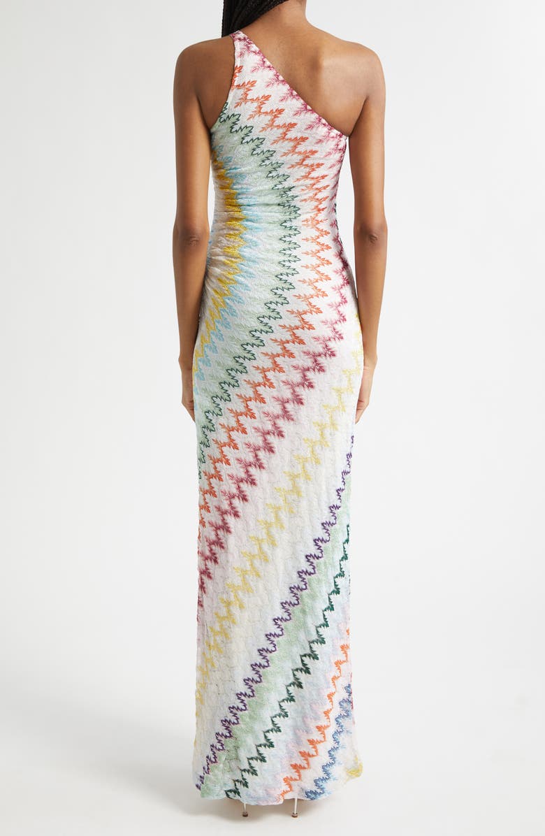 Missoni Metallic Zigzag Raschel Knit One-Shoulder Dress, Alternate, color, Multicolor On White Base