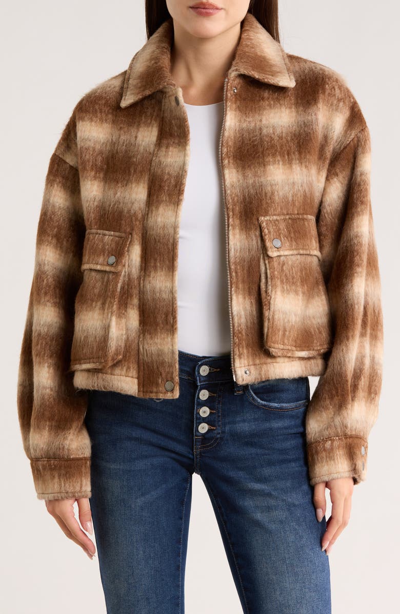 Lucky Brand Plaid Jacket, Alternate, color, Light Brown Ombre