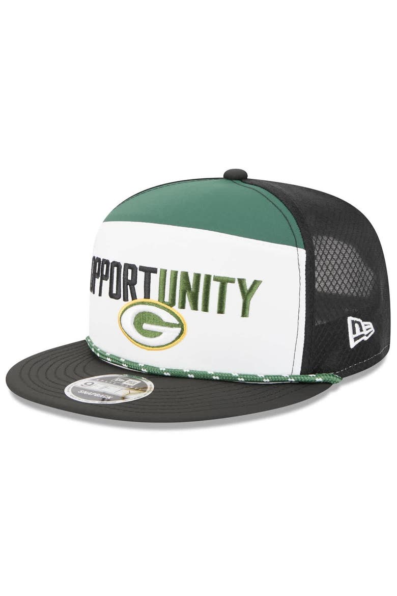 Men's New Era White/Black Green Bay Packers 2025 Inspire Change Split Panel 9FIFTY Snapback Hat, Alternate, color, White