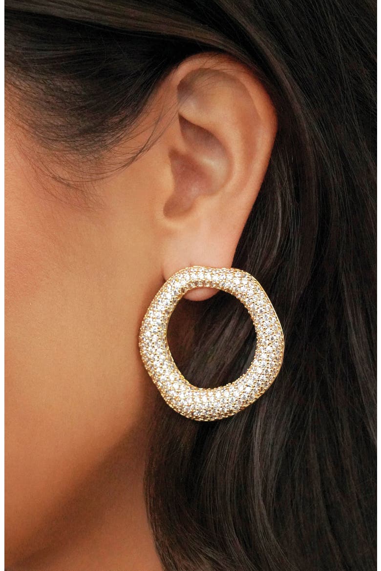 Pavé Cubic Zirconia Open Circle Drop Earrings, Alternate, color, GOLD
