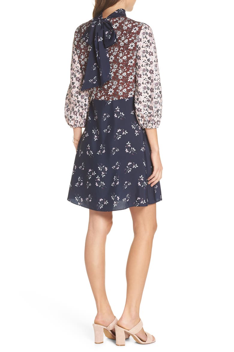 Colorblock Floral Woven Dress, Alternate, color, NAVY PINK FLORAL