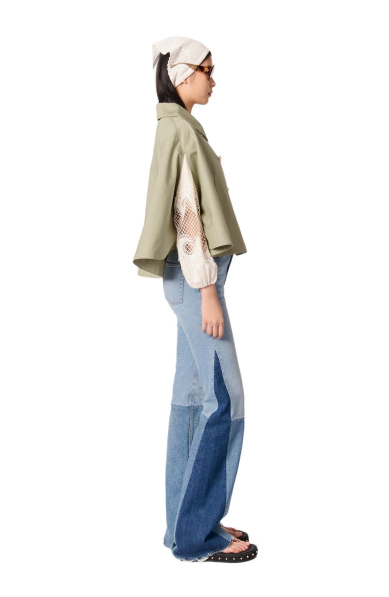 maje Short cape-effect trench coat, Alternate, color, Khaki