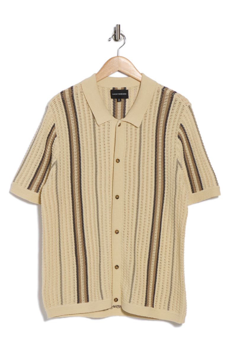 Lucky Brand Stripe Crochet Short Sleeve Button-Up Shirt, Alternate, color, Multi Stripe