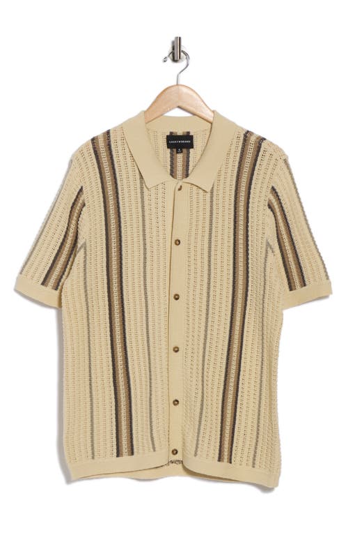 Lucky Brand Stripe Crochet Short Sleeve Button-up Shirt In Neutral