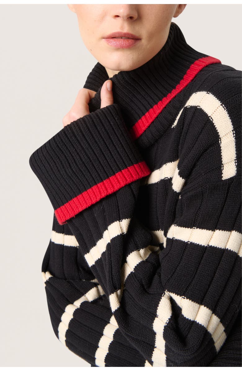 Soaked in Luxury Slmusling Rollneck Rib Knit Pullover, Alternate, color, Black