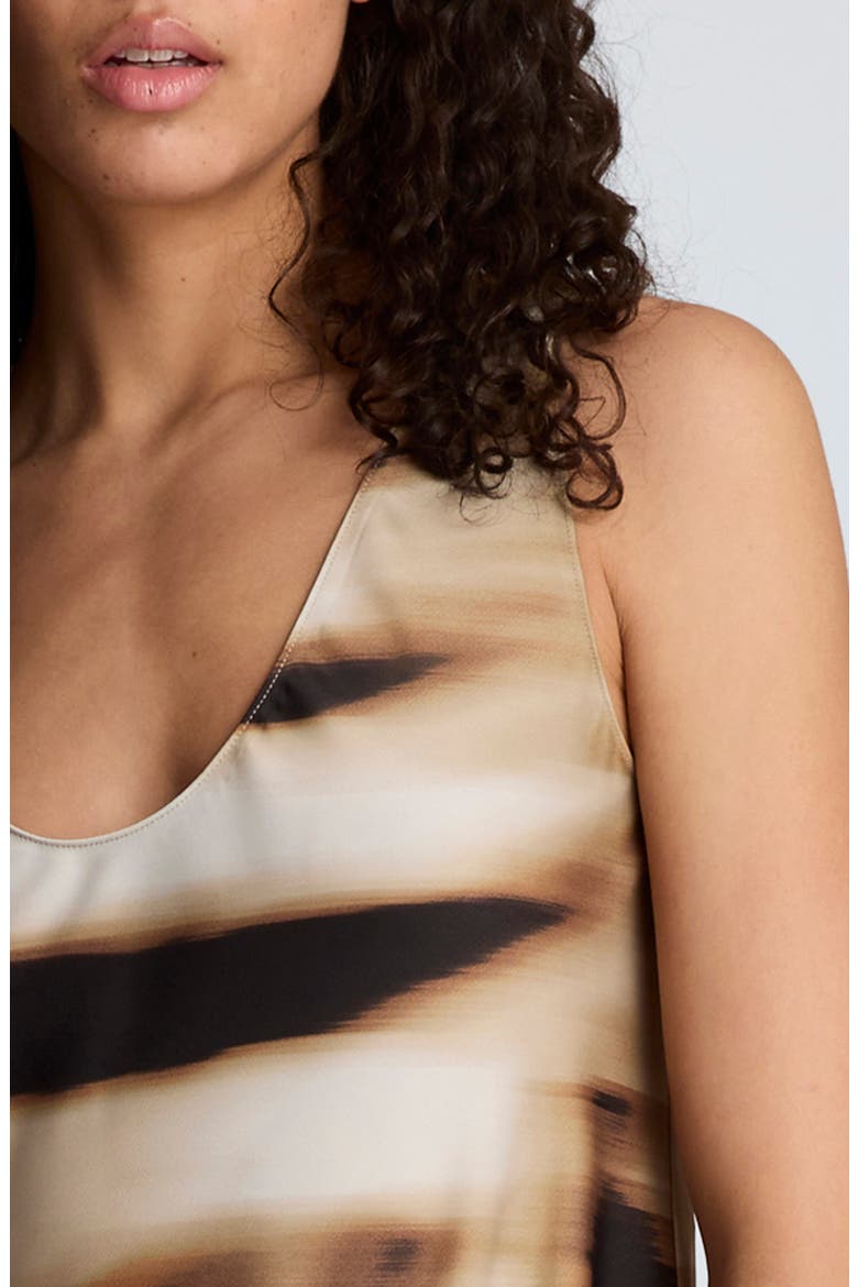 Abstract Print Stretch Satin Midi Dress, Alternate, color, BURLAP MULTI