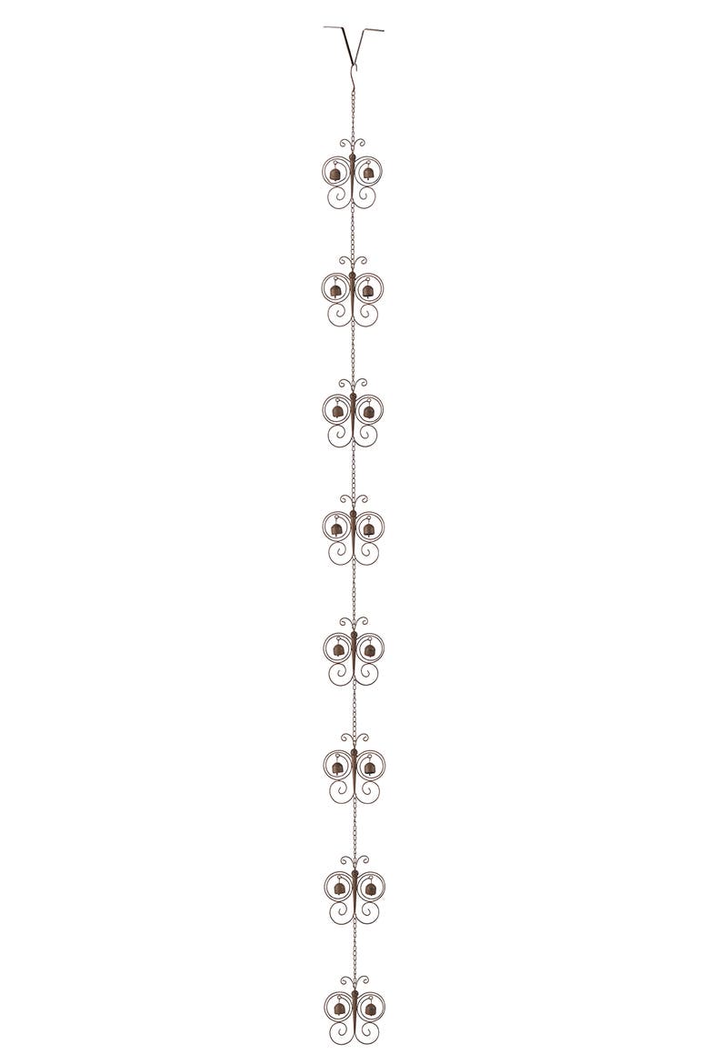 8.5ft Faux Copper Butterfly Shaped Rain Chain with V-Shaped Gutter Clip, Main, color, Bronze