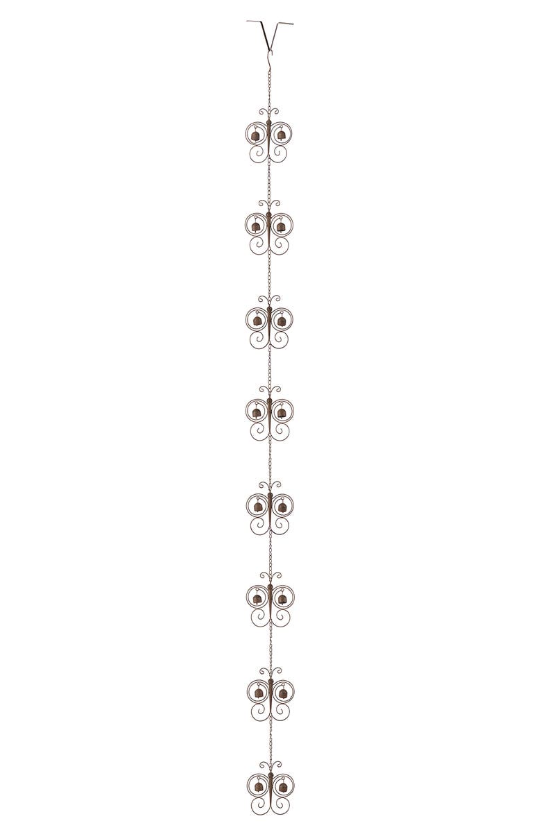 Glitzhome 8.5ft Faux Copper Butterfly Shaped Rain Chain with V-Shaped Gutter Clip, Main, color, Bronze