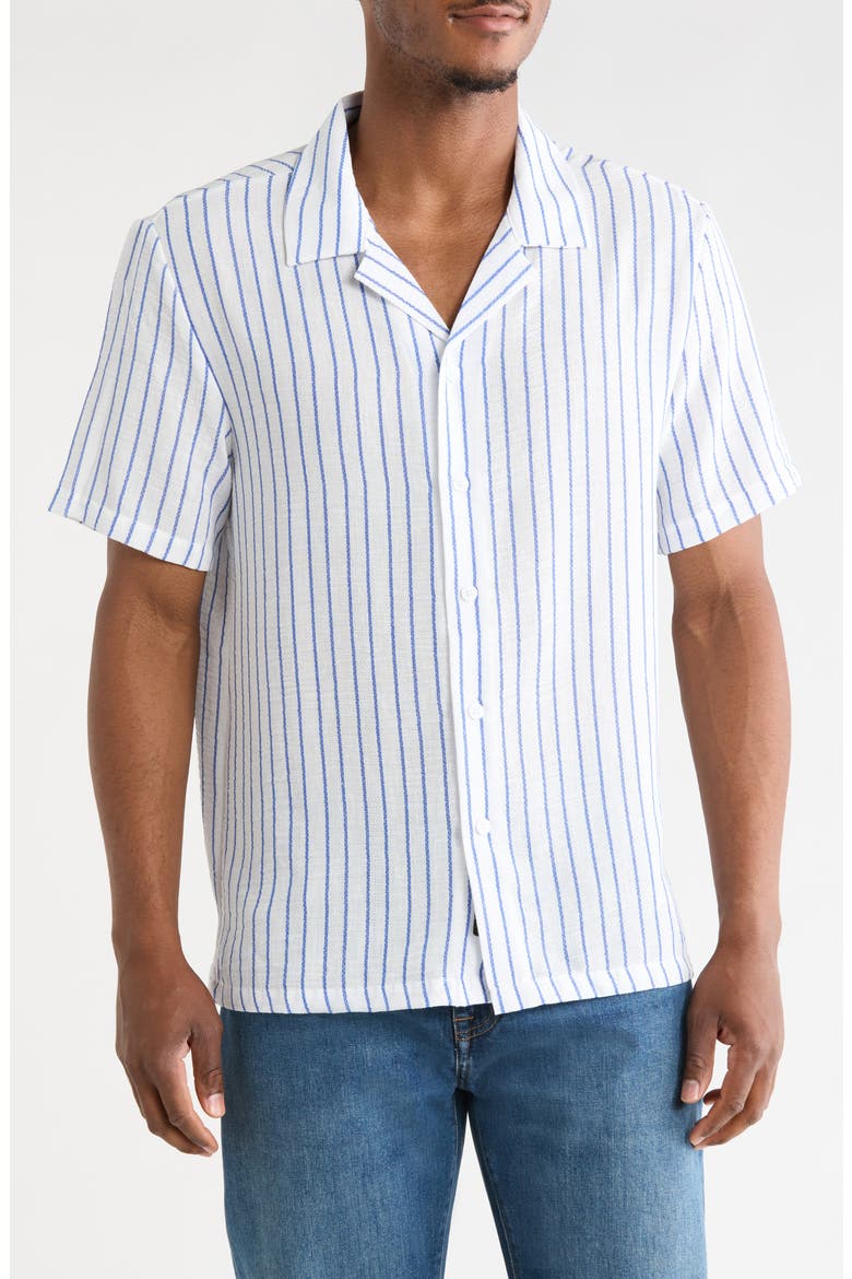 Yarn Dyed Stripe Camp Shirt, Main, color, WHITE/ BLUE