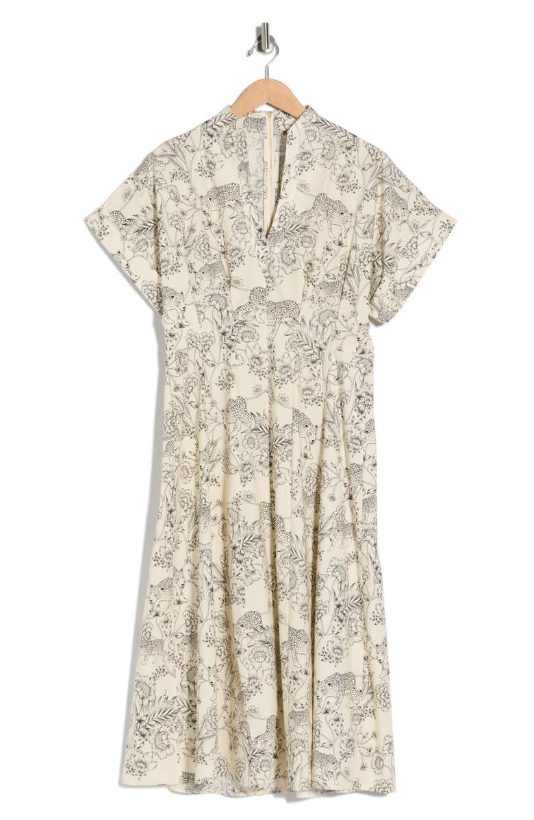 London Times Safari Drop Shoulder Midi Dress, Alternate, color, Cream/ Black