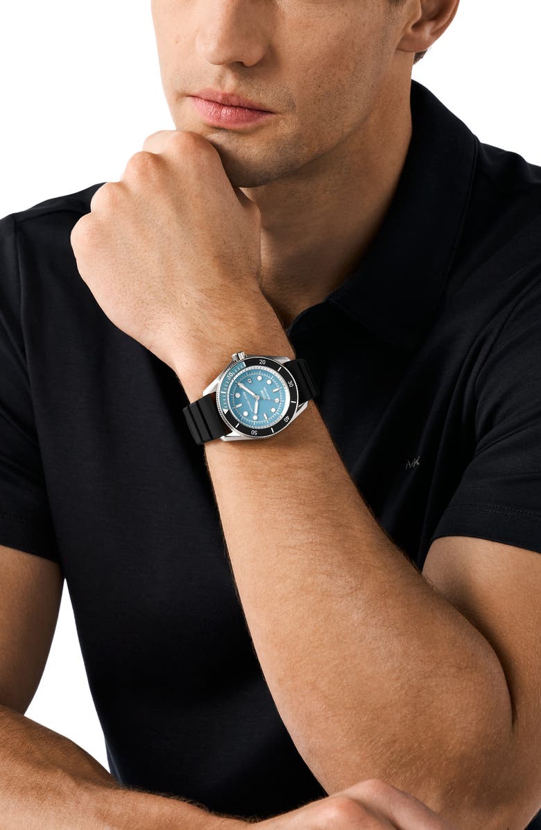 Michael Kors Maritime Quartz Silicone Strap Watch, 42mm, Alternate, color, Silver