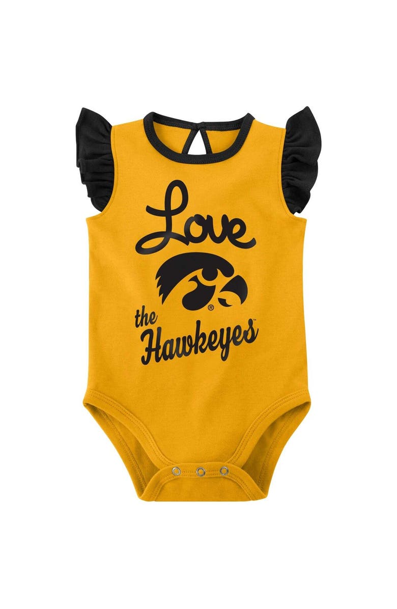 Outerstuff Girls Newborn & Infant Black/Gold Iowa Hawkeyes Spread the Love 2-Pack Bodysuit Set, Alternate, color, 
