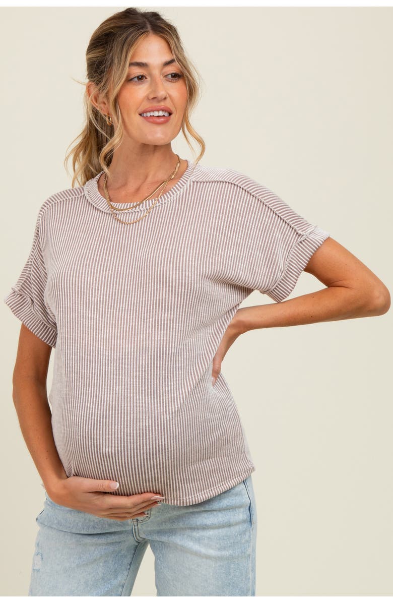 PinkBlush Ribbed Exposed Seam Short Sleeve Top, Alternate, color, Taupe