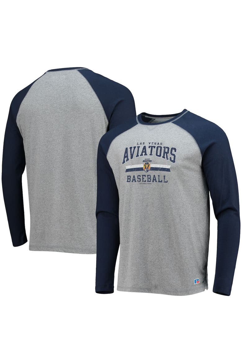 Men's Navy/Heathered Gray Las Vegas Aviators Long Sleeve Baseball T-Shirt, Main, color, Gray