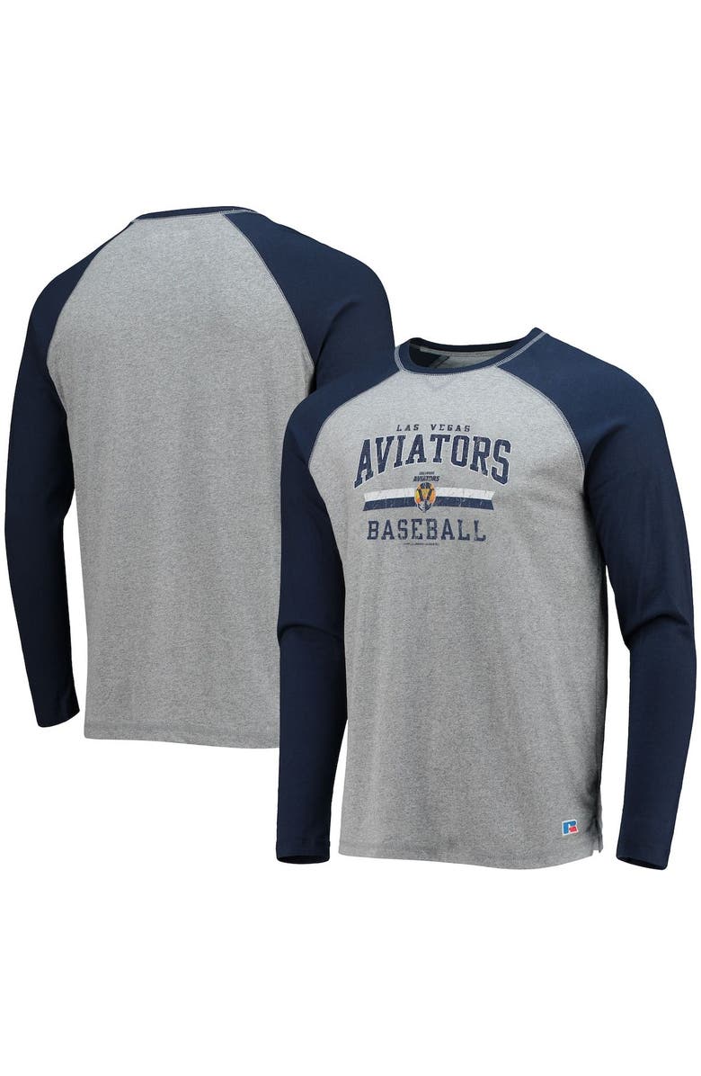 BOXERCRAFT Men's Navy/Heathered Gray Las Vegas Aviators Long Sleeve Baseball T-Shirt, Main, color, 
