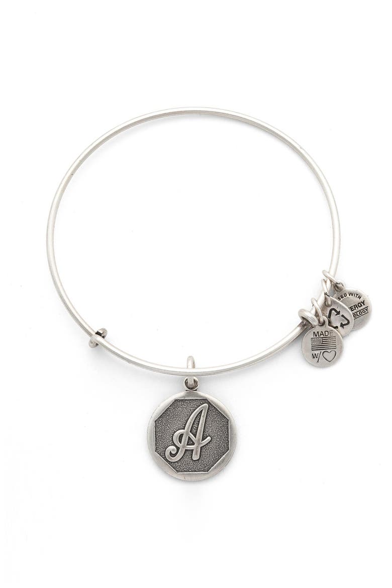'Initial' Adjustable Wire Bangle, Main, color, A - RAFAELIAN SILVER
