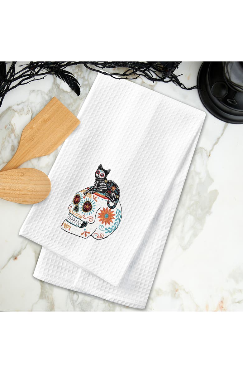 C&F Home Feline Cat Sugar Colorful Waffle Weave Dishtowel, Alternate, color, White