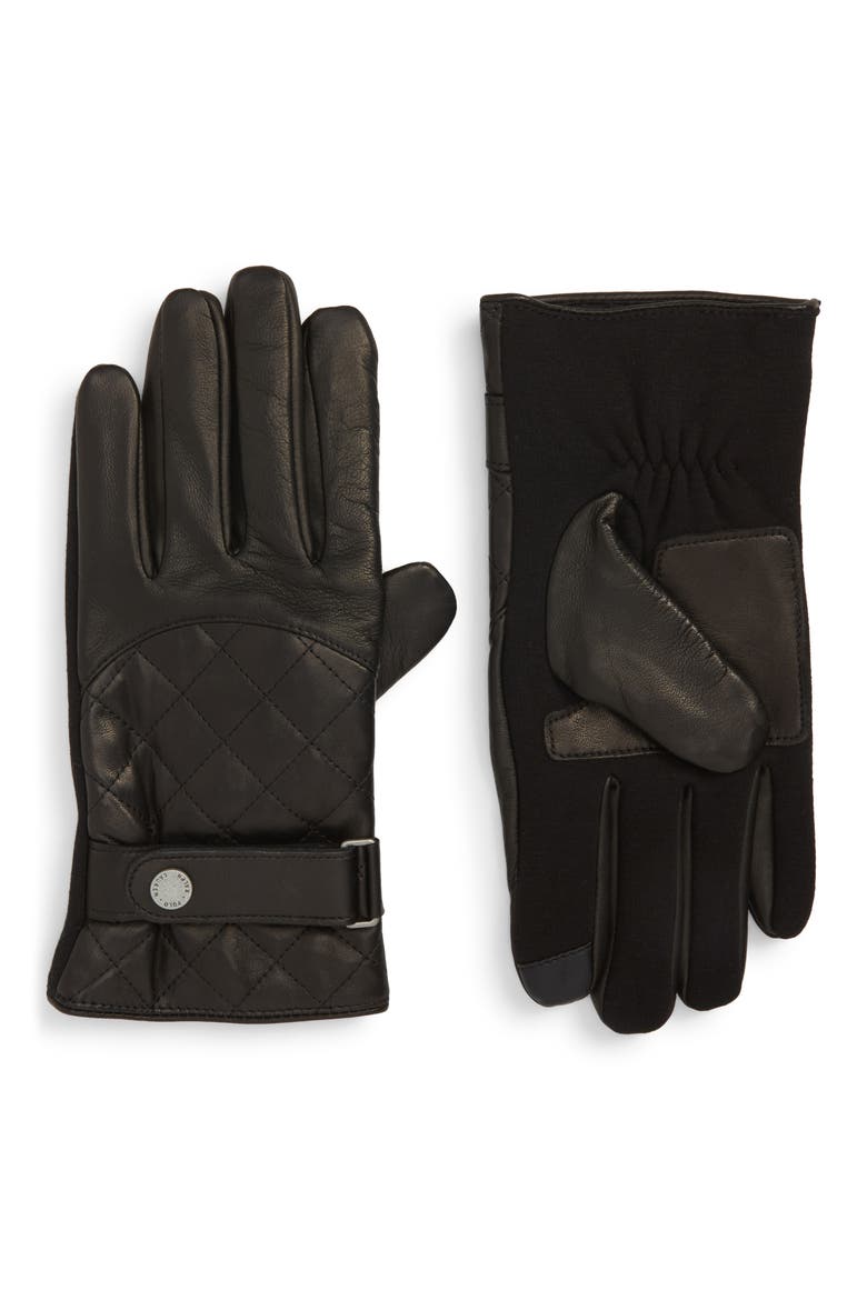 Quilted Leather Gloves, Main, color, BLACK