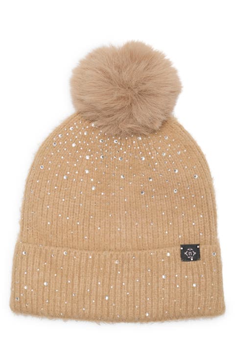Studded Ribbed Pom Beanie