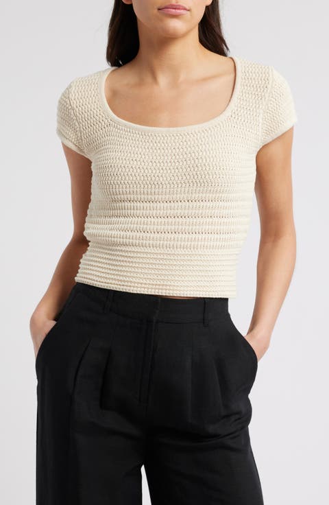 Nellis Open Stitch Short Sleeve Cotton Sweater