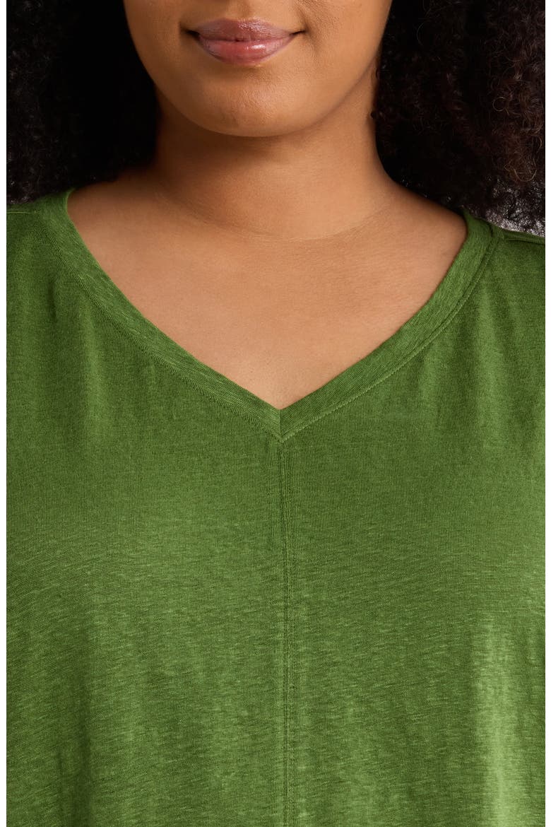 Boxy V-Neck Organic Linen T-Shirt, Alternate, color, FIELD