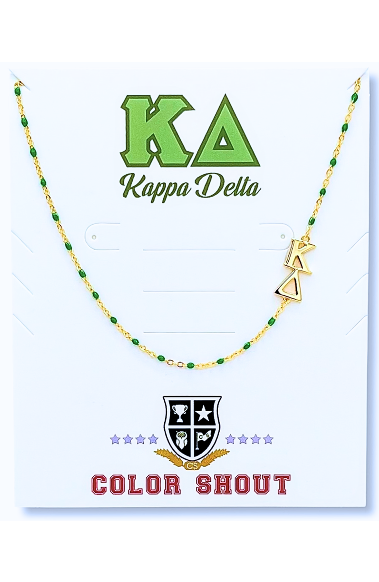 Color Shout Kappa Delta Greek Letter Side Set Necklace, Main, color, Yellow Gold