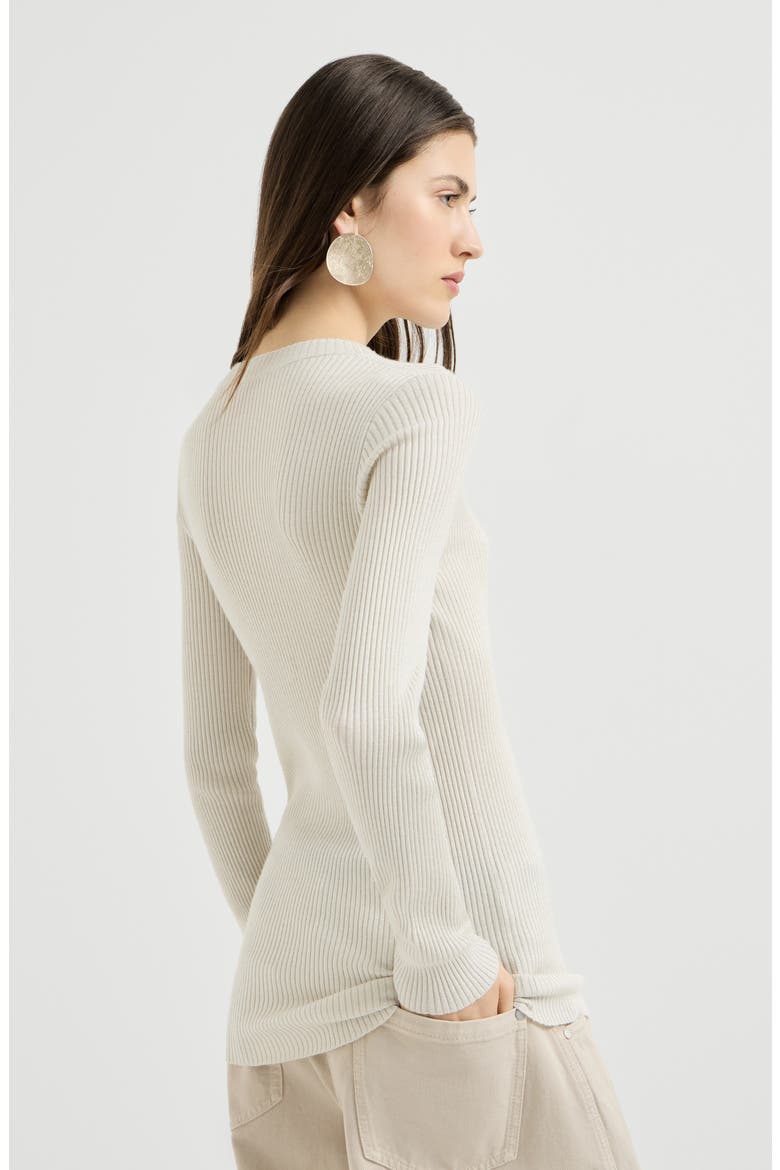 Sparkling cashmere and silk rib knit lightweight sweater, Alternate, color, Milk