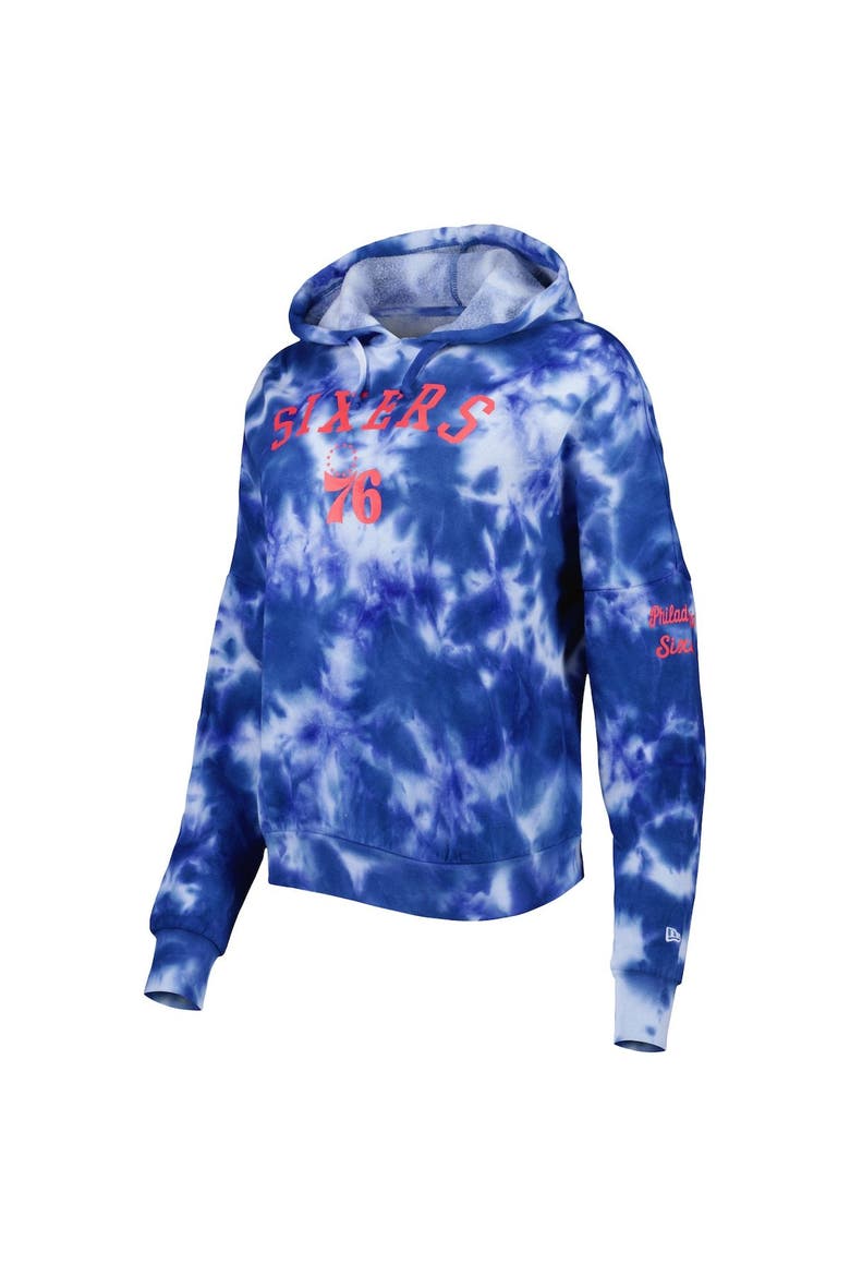 Women's New Era Royal Philadelphia 76ers Brushed Cotton Tie-Dye Pullover Hoodie, Alternate, color, Royal