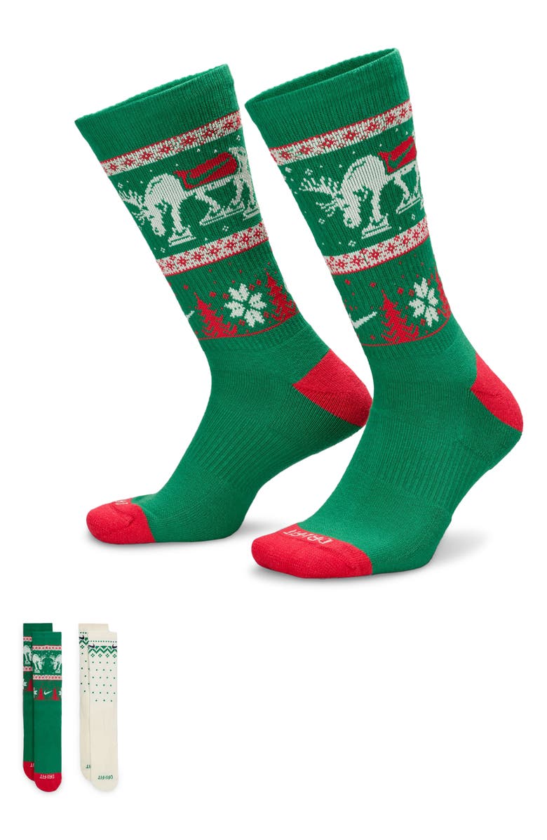 Nike Dri-Fit Assorted 2-Pack Crew Socks, Alternate, color, Green Multi