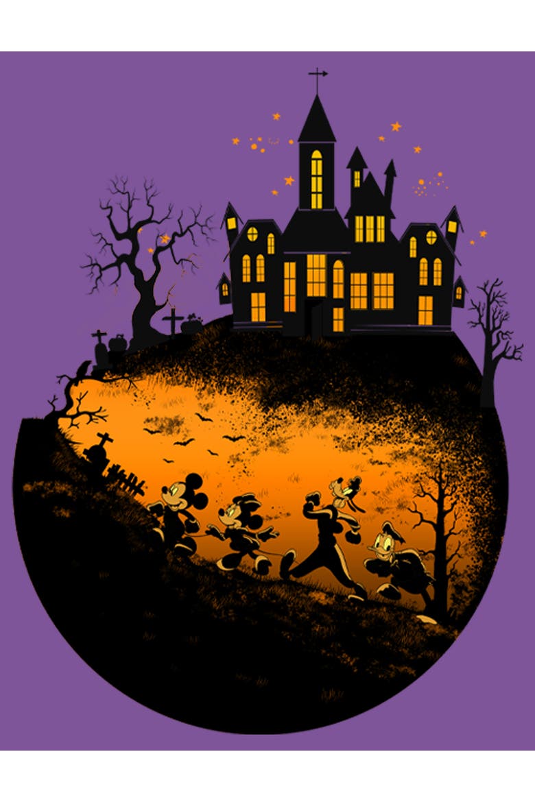 Girl's Mickey & Friends Walking Towards Haunted Mansion T-Shirt, Alternate, color, Purple Berry