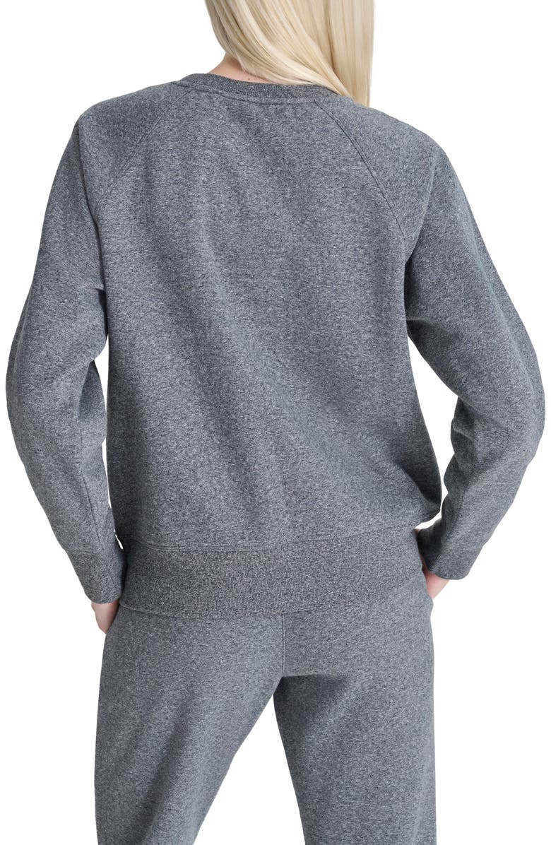 DKNY Rhinestone Logo Stripe Fleece Sweatshirt, Alternate, color, Black Heather