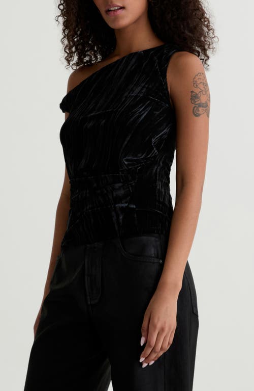 Ag Rachel Asymmetric Cold Shoulder Velvet Top In Black