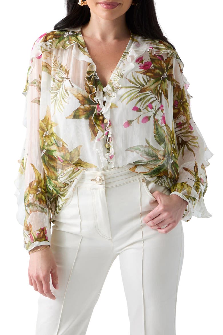 Hassana Ruffle Floral Print Top, Main, color, WHITE MULTI