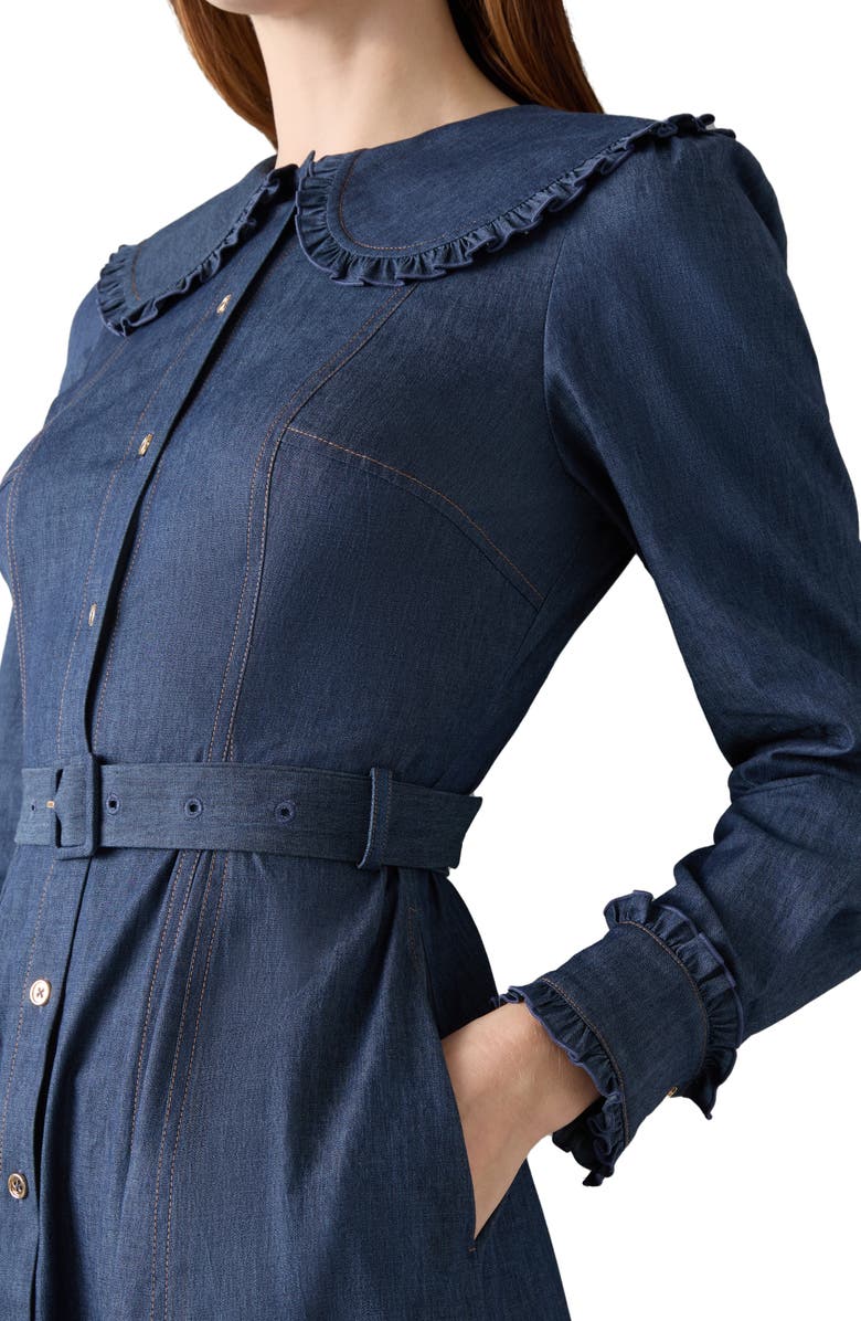 LK Bennett Pippa Long Sleeve Frill Shirtdress, Alternate, color, Blue Denim