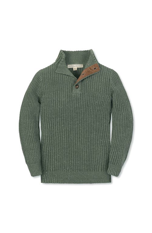 Hope & Henry Kids' Organic Mock Neck Cardigan Stitch Sweater In Green