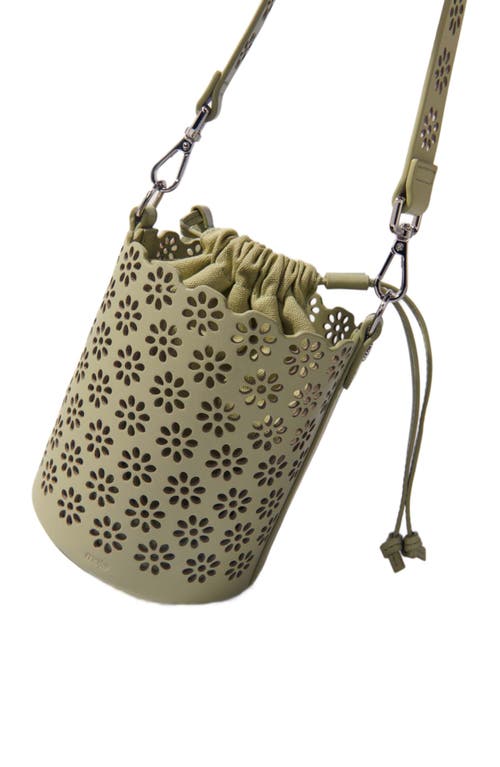 Maje Perforated Leather Bucket Bag In Almond Green
