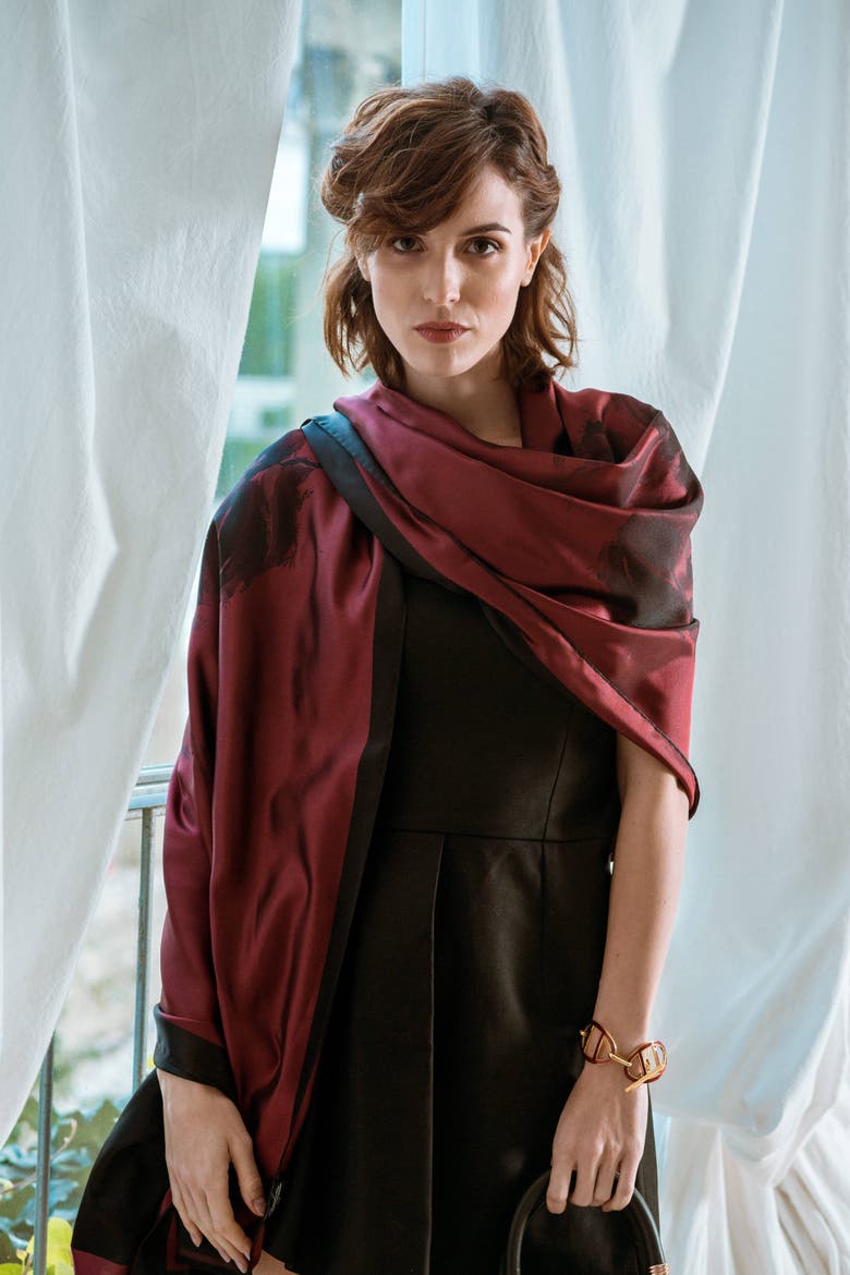 Fortuna - Silk Scarf/Shawl for Women, Alternate, color, Ruby
