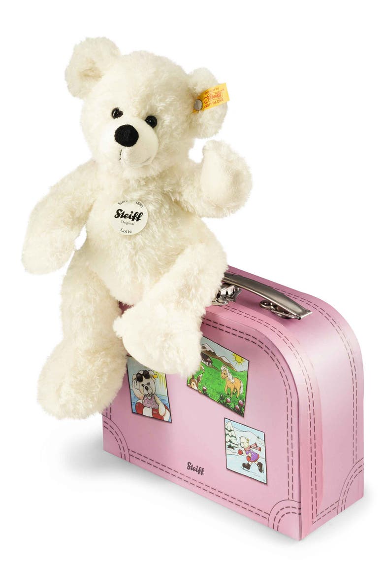 Lotte Teddy Bear Stuffed Animal & Suitcase, Alternate, color, WHITE