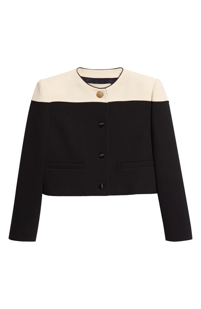 Valentino Colorblock Crop Wool Crepe Jacket, Main, color, Black/ Cream