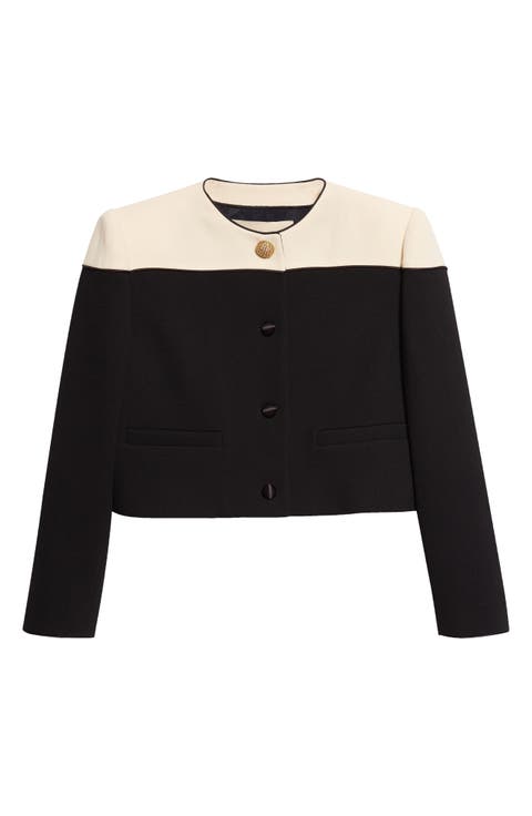 Colorblock Crop Wool Crepe Jacket