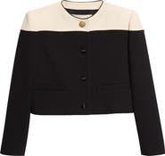 Valentino Colorblock Crop Wool Crepe Jacket