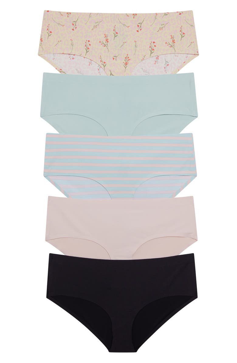 Honeydew Sandra Assorted Mid Rise Hipster - Pack of 5, Main, color, Zest Floral/Sandcastle/Black